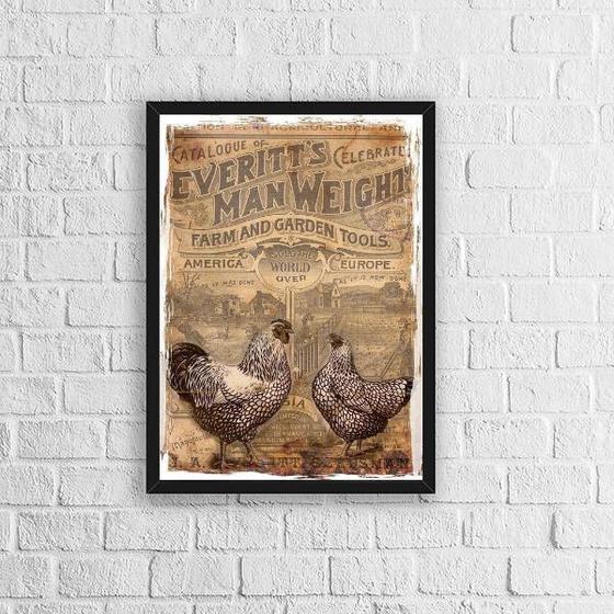 Imagem de Quadro Vintage Galinhas Country 33x24cm - com vidro