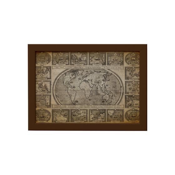 Imagem de Quadro Vintage Mapa Antigo Navegações Moldura Marrom 33x43cm