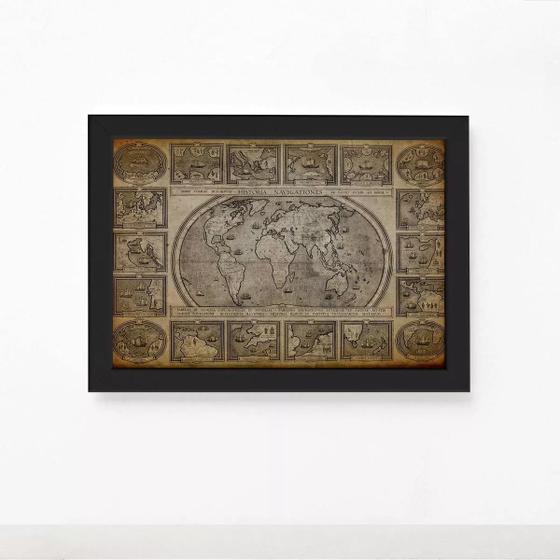 Imagem de Quadro Vintage Mapa Antigo Navegações Moldura Preta 33x43cm