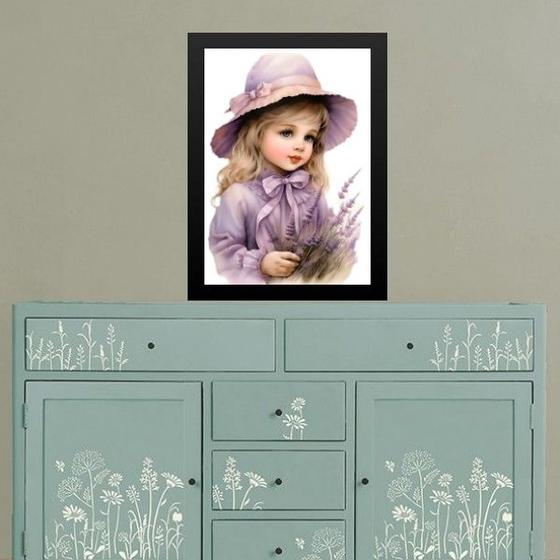 Imagem de Quadro Vintage Menininha Com Lavanda 24x18cm - com vidro