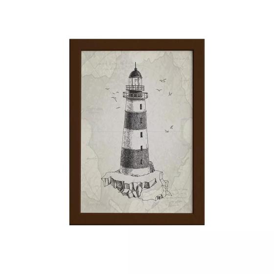 Imagem de Quadro Vintage Náutico Farol Moldura Marrom 33x43cm