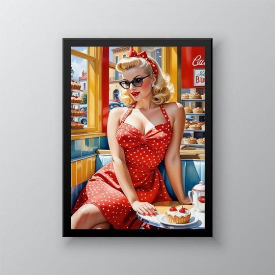 Imagem de Quadro Vintage Pin Up Clássica Poá 33x24cm - com vidro