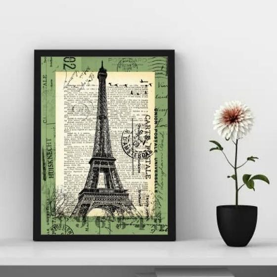 Imagem de Quadro Vintage Torre Eiffel - Selo Antigo 24X18Cm