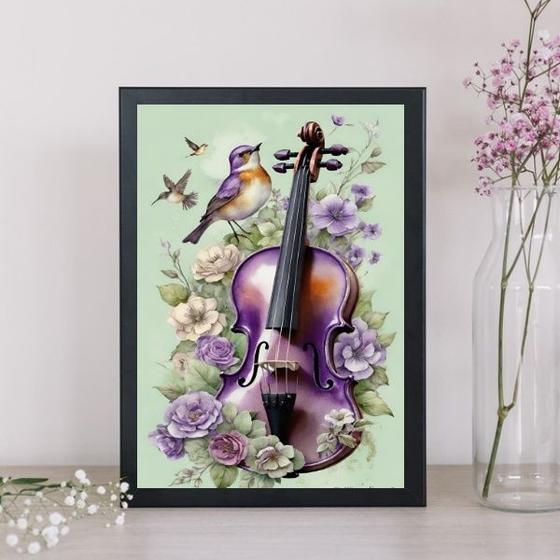 Imagem de Quadro Vintage Violino e Passarinho 45x34cm - com vidro