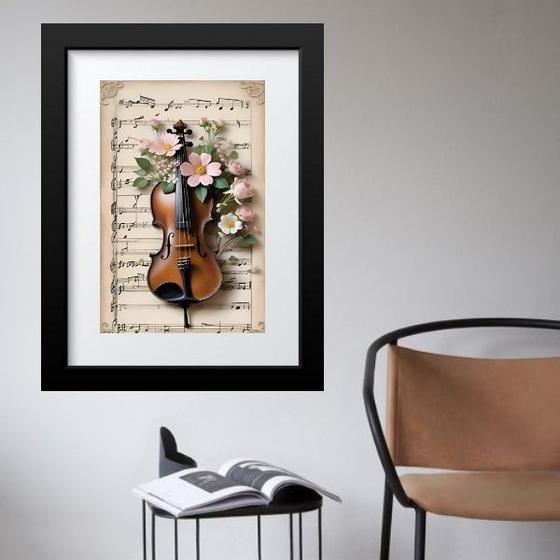 Imagem de Quadro Vintage Violino Flores - 60x48cm