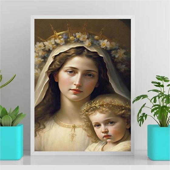 Imagem de Quadro Virgem Maria Com Menino Jesus 24x18cm