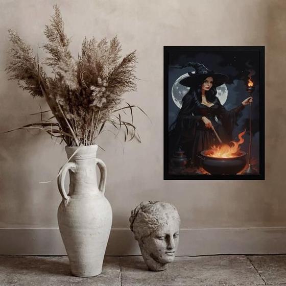 Imagem de Quadro Wicca Bruxa Com Caldeirão 45X34Cm - Com Vidro