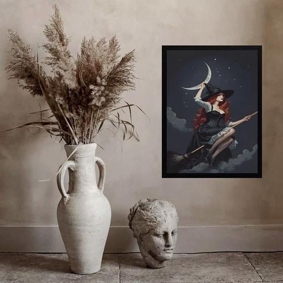 Imagem de Quadro Wicca Bruxa Com Lua 45X34Cm