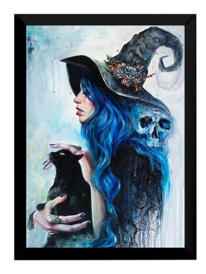 Imagem de Quadro Wicca Bruxa Gato Preto Misticismo Arte Ocultismo