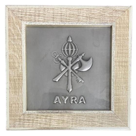 Imagem de Quadro Xangô Ayra Orixá Madeira Carvalho E Metal 13 X13 Cm