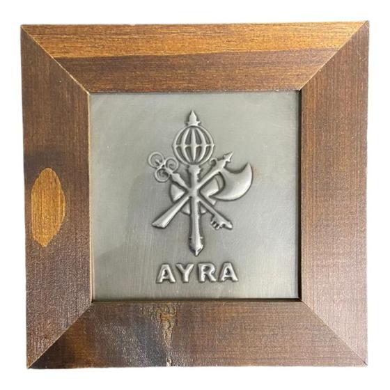 Imagem de Quadro Xangô Ayra Orixá Madeira Imbuia e Metal 12,5x12,5cm