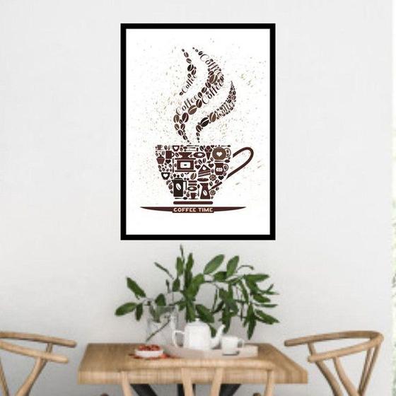 Imagem de Quadro Xícara Coffee Time - Marrom e Branco 24x18cm - com vidro