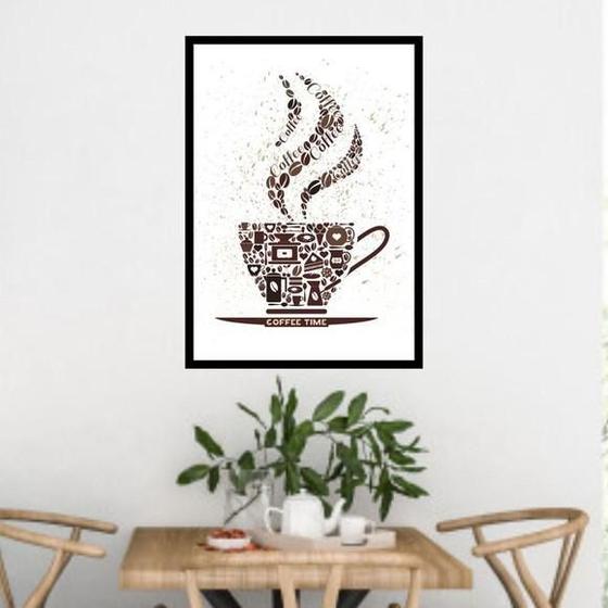 Imagem de Quadro Xícara Coffee Time Marrom E Branco 33X24Cm Com Vidro