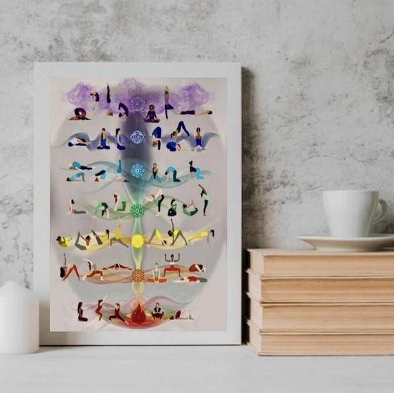 Imagem de Quadro Yoga Chakras 33x24cm - Madeira Preta com Vidro