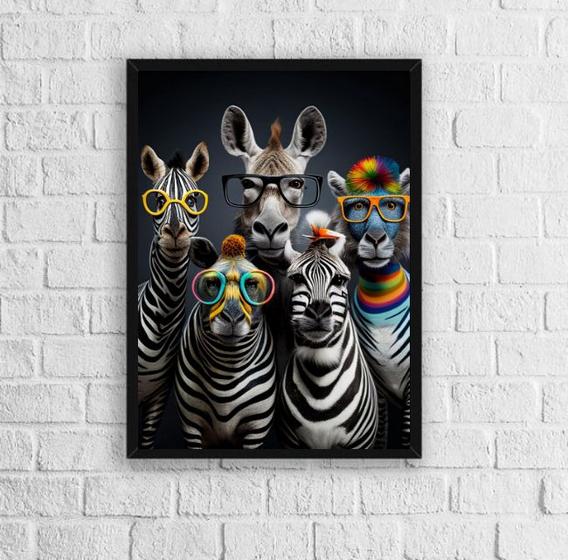 Imagem de Quadro Zebras Modernas Divertidas DeÓculos 45x34cm - com vidro