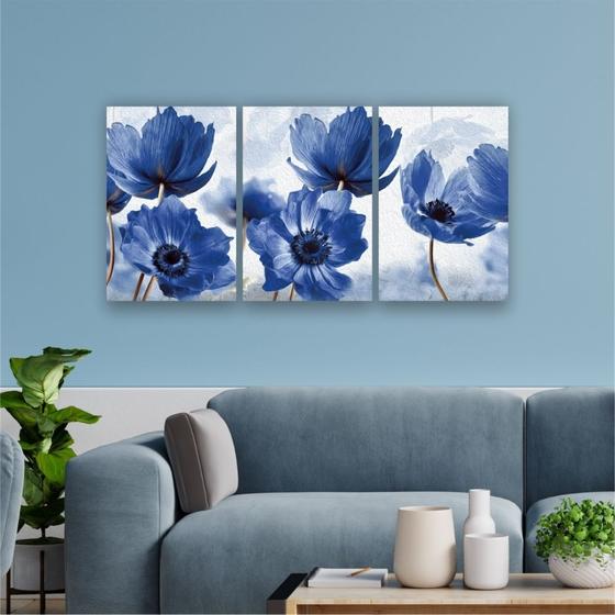 Imagem de Quadros  60x120cm Sala Abstrato Flor Azul Canvas