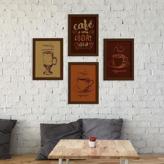 Imagem de Quadros Cantinho do Café Moldura Marrom 33x43cm Kit 4un