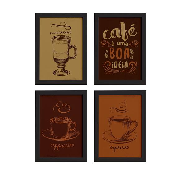 Imagem de Quadros Cantinho do Café Moldura Preta 22x32cm Kit 4un