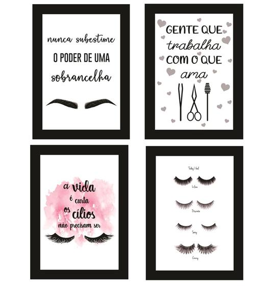 Imagem de Quadros Cílios Lash Design Salão Frases Kit 4 Peças 20x28cm