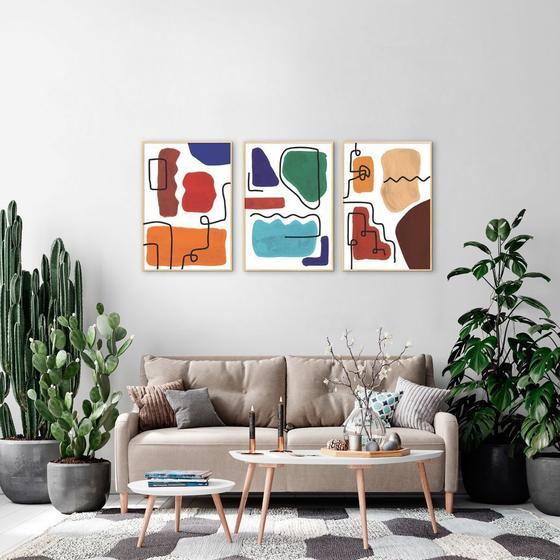 Imagem de Quadros Contemporâneos Cores 94x43 3-43x30 Filete Marfim Moldura Filete, Marfim