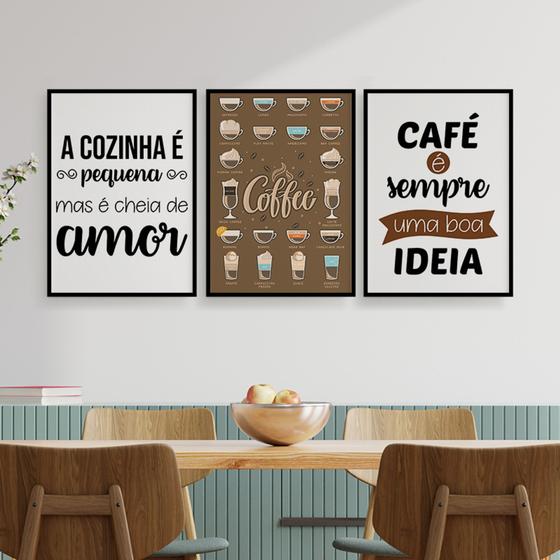 Imagem de Quadros Cozinha Cantinho Café Decoração Kit 3 Peças 20x28cm