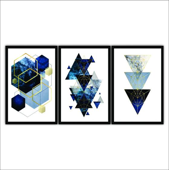 Imagem de Quadros de Parede com Moldura Geométrico Azul Forma Abstrata