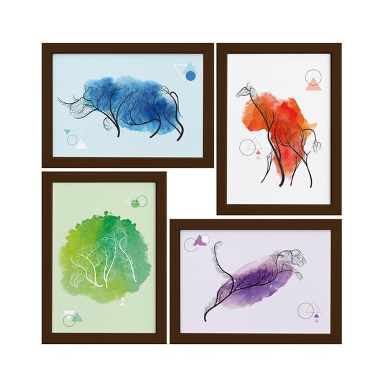 Imagem de Quadros Decoração Minimalista Animais Safari Moldura Marrom 33x43cm 4un