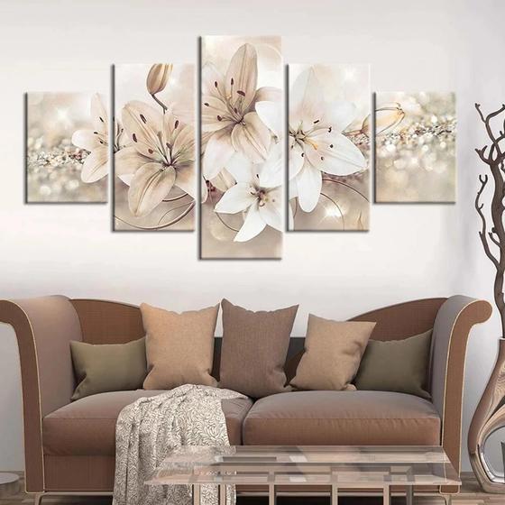 Imagem de Quadros Decorativo 5 peças Flores Lírio Decoração Casa Variedades Sala Quarto