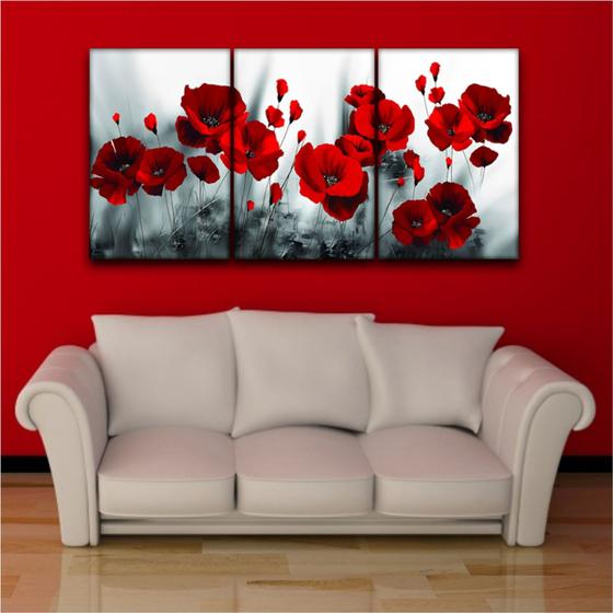 Imagem de Quadros Decorativo Flor Papoula Vermelha Kit 3 Peças