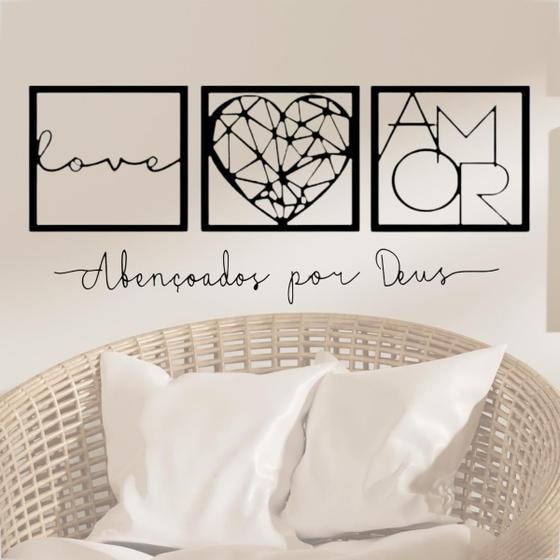 Imagem de Quadros Decorativo Quarto Sala Grande MDF Preto Fosco Vazado Decoraçao Casa Com Frase 4 Unidades