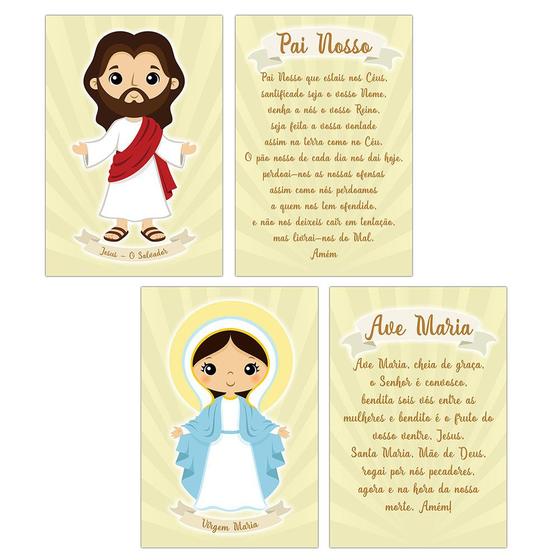 Imagem de Quadros Decorativo Religioso Jesus, Oração Pai Nosso, Maria, Oração Ave Maria Kit 4 peças 20x30