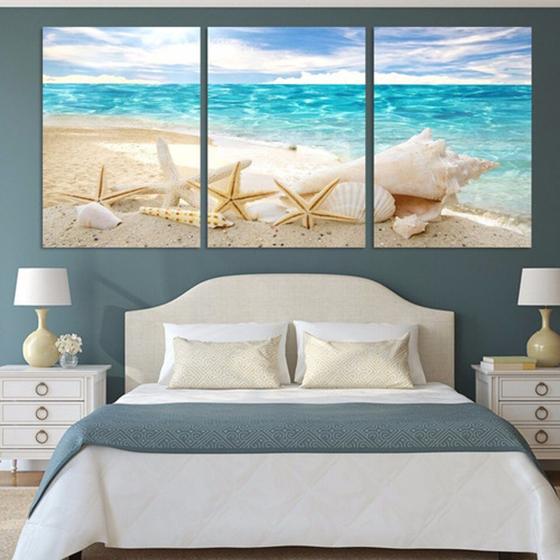 Imagem de Quadros Decorativos 3 Peças Estrela Do Mar Concha