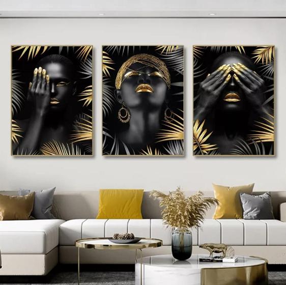 Imagem de quadros decorativos 4 k Mulheres Africanas Folhas De Ouro"