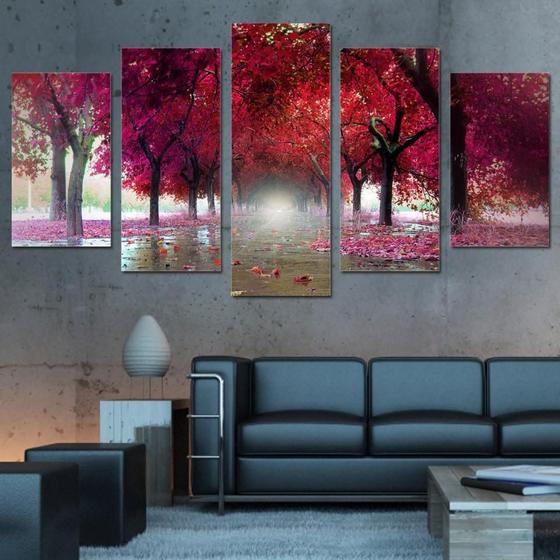 Imagem de Quadros Decorativos 5 Peças Arvores Paisagem Ipe Rosa