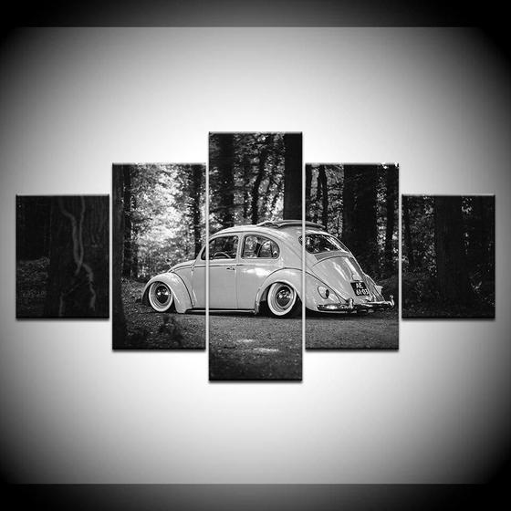 Imagem de Quadros Decorativos 5 Peças Fusca Retro Preto/Branco Antigo