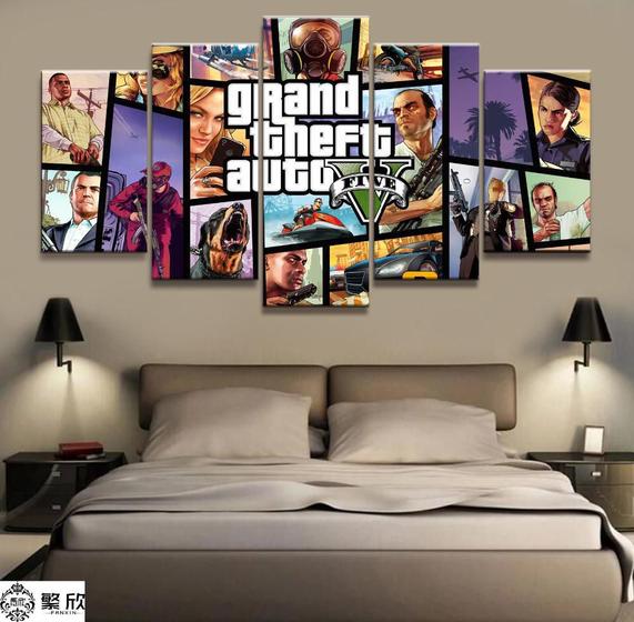 Imagem de Quadros Decorativos 5 Peças Gta V Grand Theft Auto