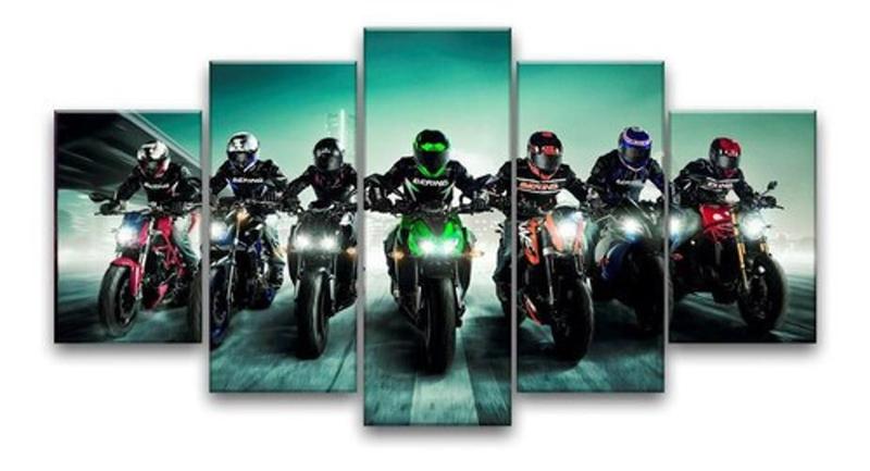 Imagem de Quadros Decorativos 5 Peças Motos Motoqueiros Amigos