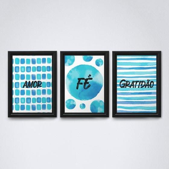 Imagem de Quadros Decorativos Amor Fé e Gratidão - Moldura Preta A4