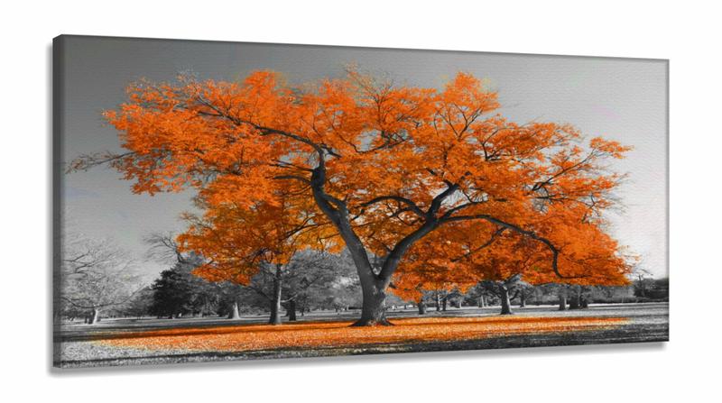 Imagem de Quadros Decorativos Arvore Vida Laranja Sala Quarto em Tecido Canvas 130x60