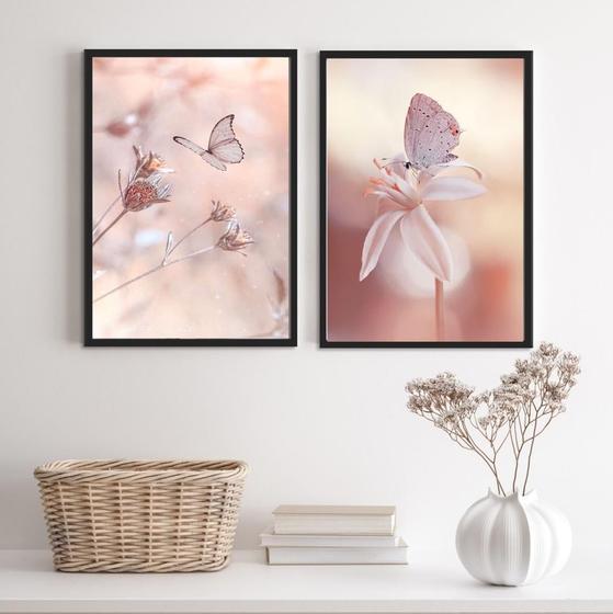 Imagem de Quadros Decorativos Borboletas Soft Rosadas 45x34cm - Vidro