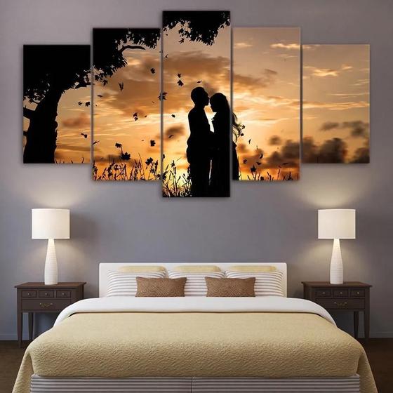 Imagem de Quadros Decorativos Casal Apaixonado Por Sol Mosaico 5 Peça