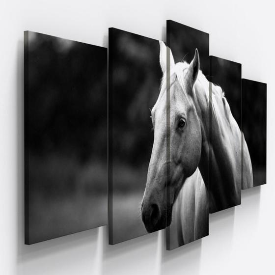 Imagem de Quadros Decorativos Cavalo Preto Branco Fazenda 