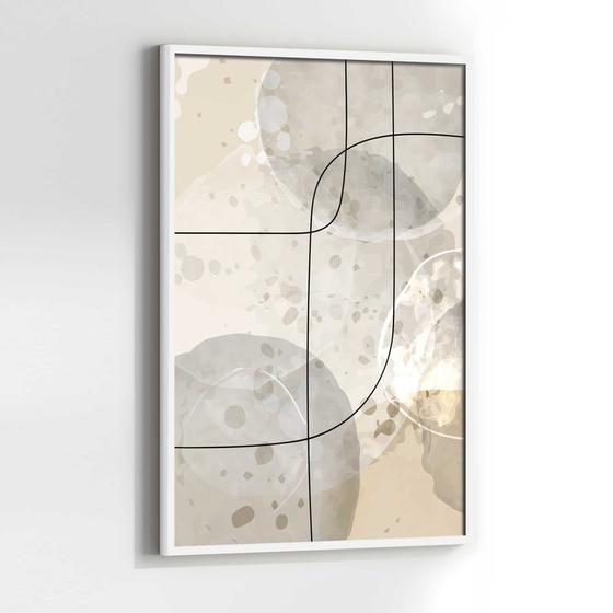 Imagem de Quadros Decorativos com com Moldura Abstrato linhas Bege Cinza Marrom Vertical para Sala Quarto Decoração