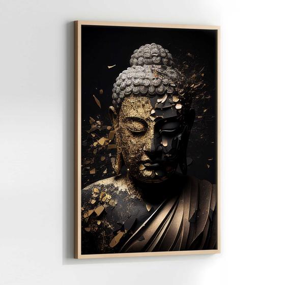 Imagem de Quadros Decorativos com com Moldura Buda Dourado Budda Buddha Vertical Vertical para Sala Quarto Decoração