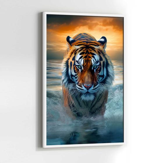 Imagem de Quadros Decorativos com com Moldura Tigre por do Sol Paisagem Vertical Vertical para Sala Quarto Decoração