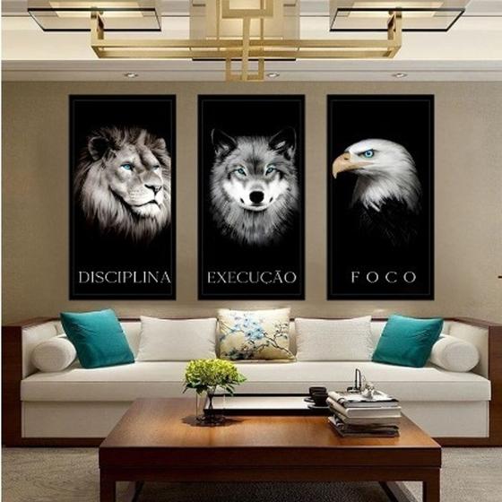 Imagem de quadros decorativos com frases execuçao e foco para seu quarto sala cozinha