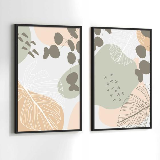 Imagem de Quadros Decorativos com Moldura  Abstrato Cores Claras Sala Quarto Kit Conjunto 2