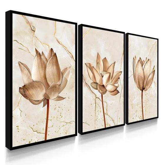Imagem de Quadros Decorativos com Moldura Sala Quarto Abstrato Flores Quartzo