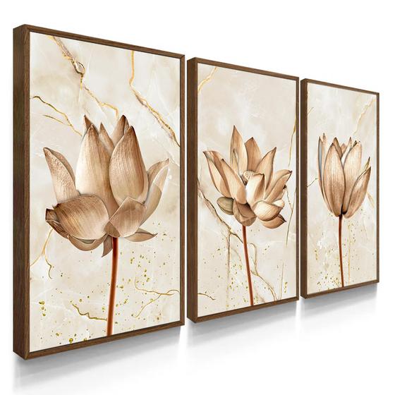 Imagem de Quadros Decorativos com Moldura Sala Quarto Abstrato Flores Quartzo