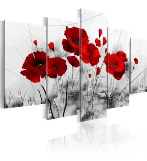 Imagem de Quadros Decorativos Flor Papoula Vermelha 5 Pçs